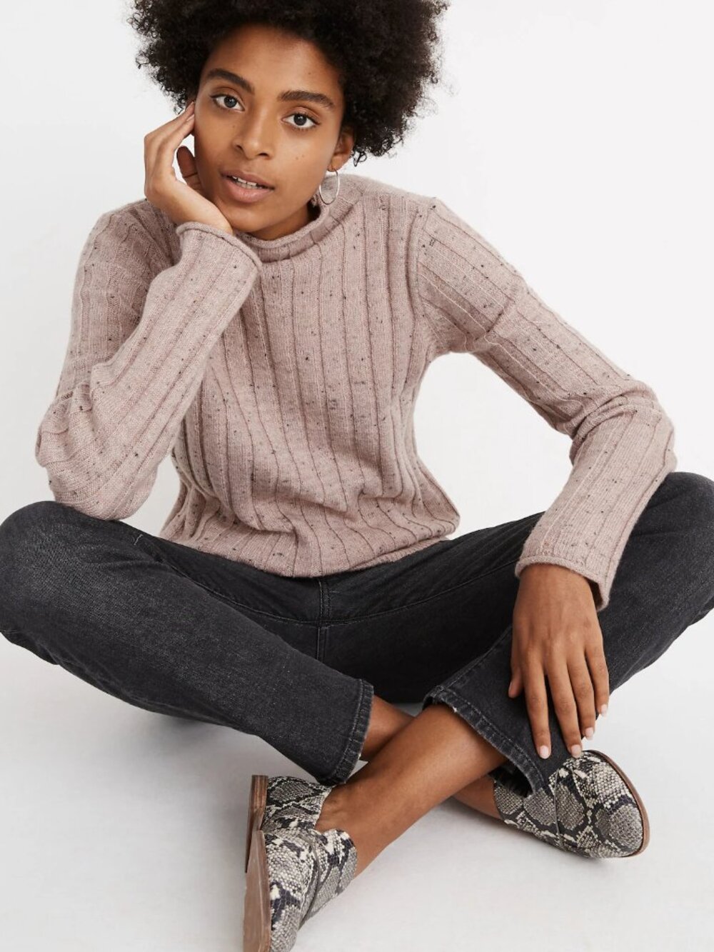 Madewell Donegal Evercrest Coziest Yarn Turtleneck Sweater Blush Pink M